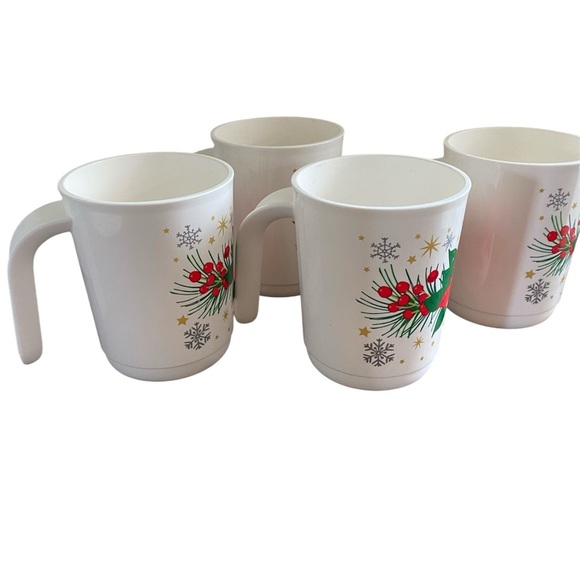 4 Tupperware Ilumina Poinsettia Festive Holiday Stackable Mugs Red White 350ml - Picture 4 of 14